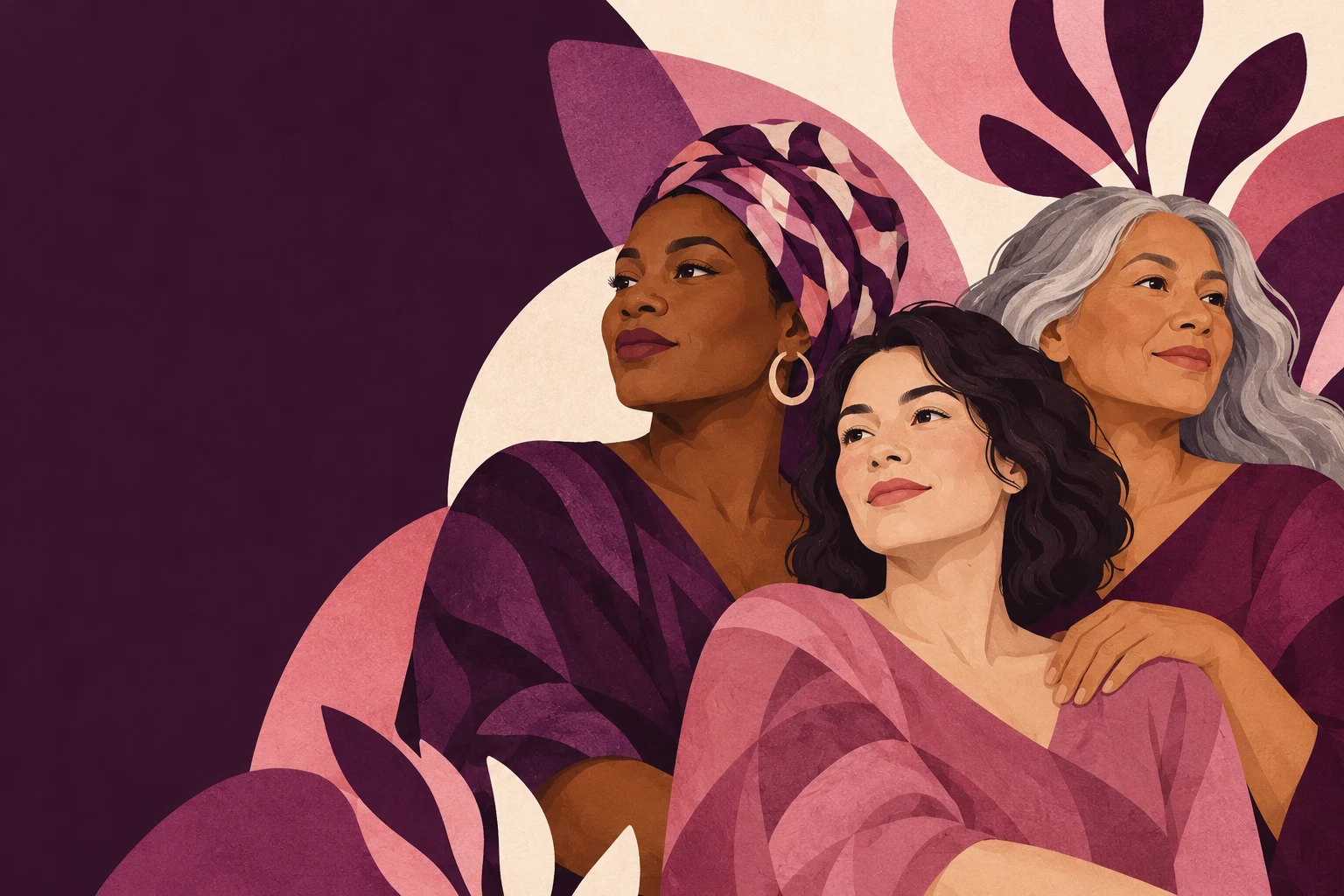 Illustration of three women standing together